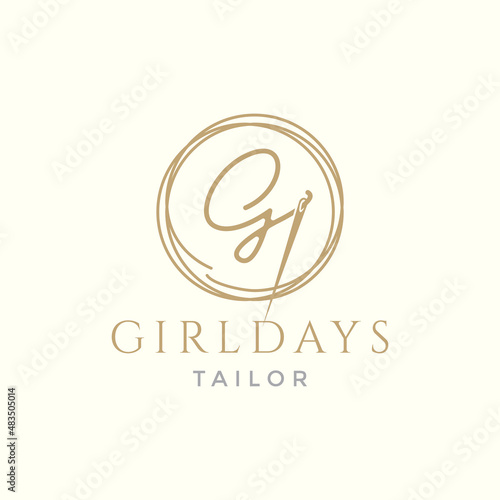 letter G with yarn needle tailor logo design vector graphic symbol icon illustration creative idea