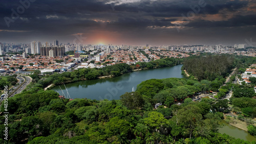 Taquaral lagoon in Campinas, view from above, Portugal park, Sao Paulo, Brazil