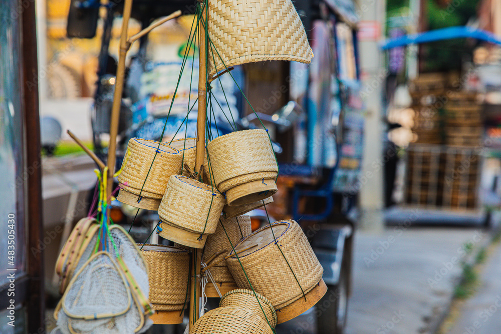 Obraz premium sticky rice container made from bamboo. Wicker put sticky rice, Thailand