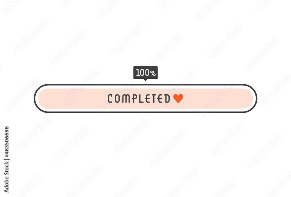 completedの文字とハートのマーク入りプログレスバー - 達成・恋愛のイメージ素材 completedの文字とハートのマーク入りプログレスバー - 達成・恋愛のイメージ素材