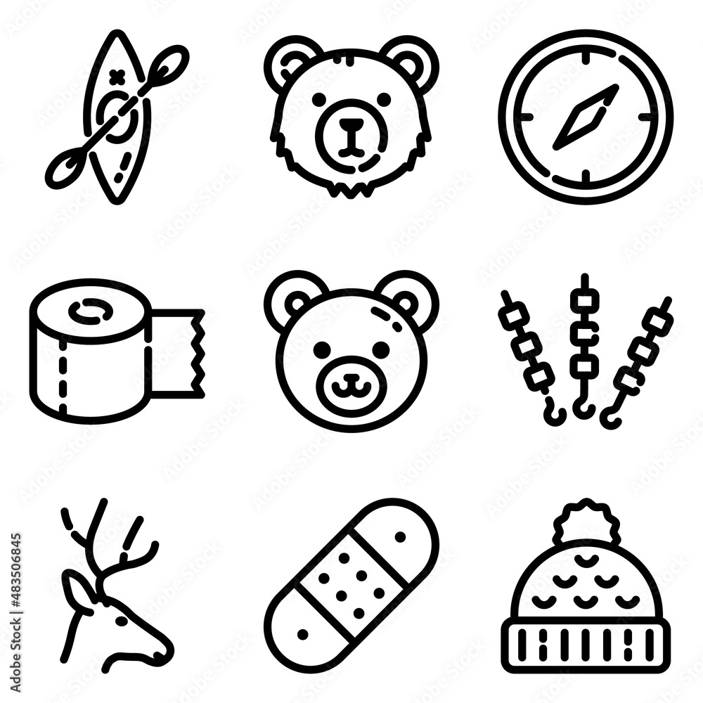 Fototapeta premium Camping Flat Icon Set Isolated On White Background