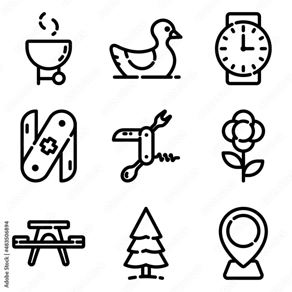 Fototapeta premium Camping Flat Icon Set Isolated On White Background