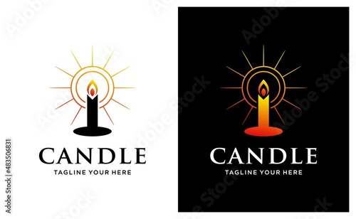 simple candle icon with shadow. concept of lit candlestick, christianity attribute, shining, meditation. isolated on a gray background. flat style modern trend logo design vector illustration. 