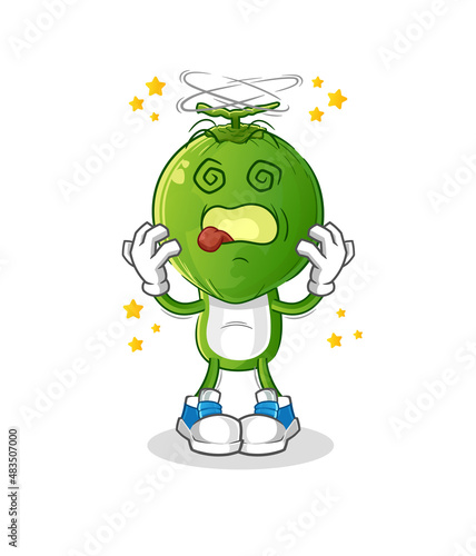 green coconut head cartoon dizzy mascot. cartoon vector