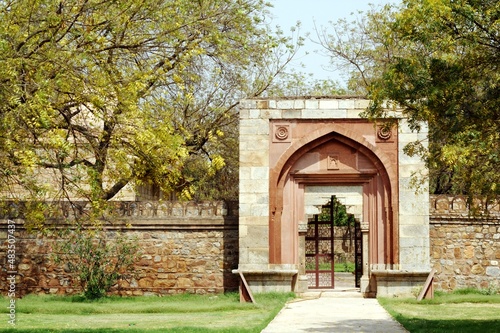 Gateway to Mohammadwali Mosque. Mohammadwali Mosque is located close to the Siri Fort in New Delhi.