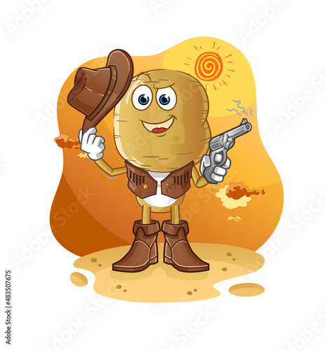 potato head cartoon cowboy with gun character vector