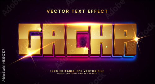 Gacha 3D glowing text effect, editable text style and suitable for game assets.