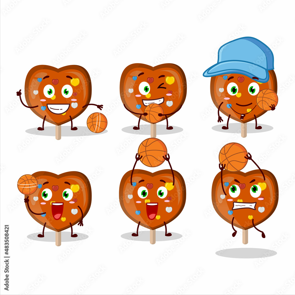 Talented orange lolipop love cartoon character as a basketball athlete Talented orange lolipop love cartoon character as a basketball athlete