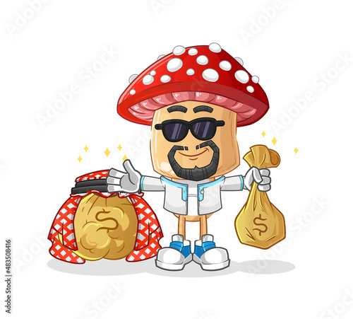red mushroom head cartoon rich arabian mascot. cartoon vector