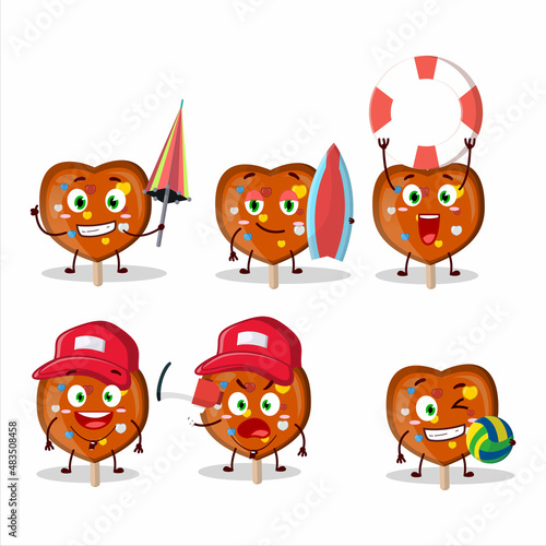 Happy Face orange lolipop love cartoon character playing on a beach