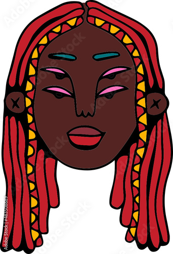 Face portrait of queer person with red dreadlocs