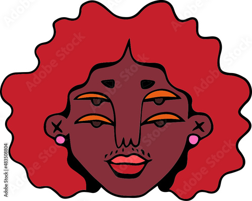 Face portrait of queer person with curly hair