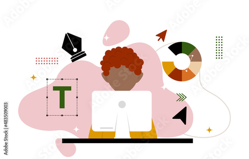 Boy Graphic Designer Digital Graphic Drawing Tool Flat Design Illustration