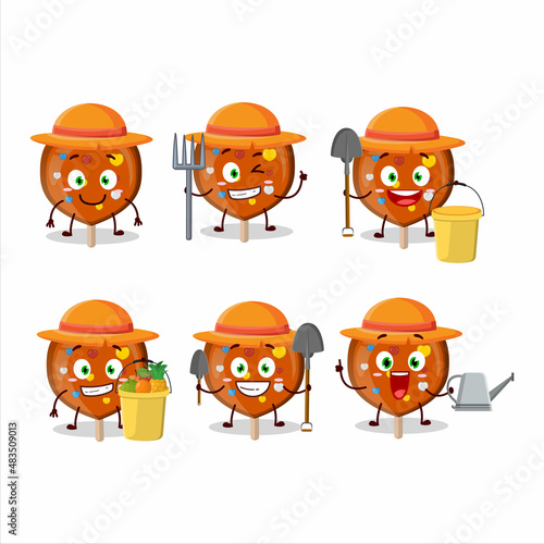 Farmer orange lolipop love cute mascot character with fork