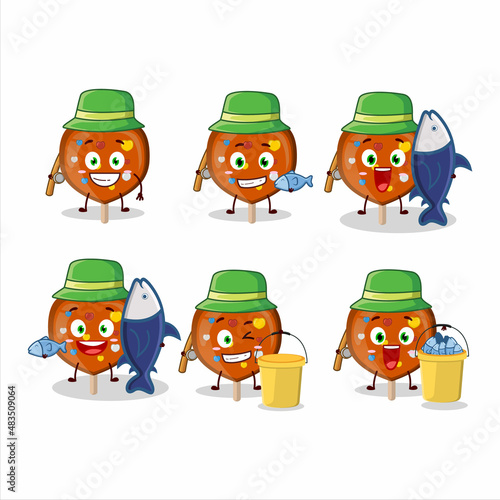 A fisherman orange lolipop love cartoon picture catch a big fish