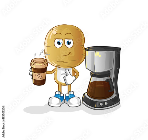 potato head cartoon drinking coffee illustration. character vector