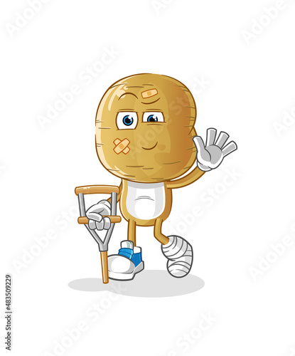 potato head cartoon sick with limping stick. cartoon vector