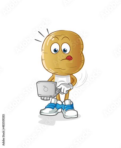 potato head cartoon with laptop mascot. cartoon vector