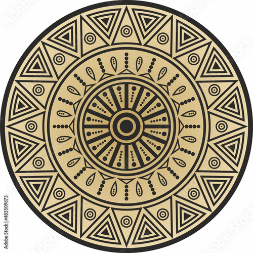 Native American vector round gold pattern. Geometric shapes in a circle. National ornament of the peoples of America, Maya, Aztecs, Incas.
