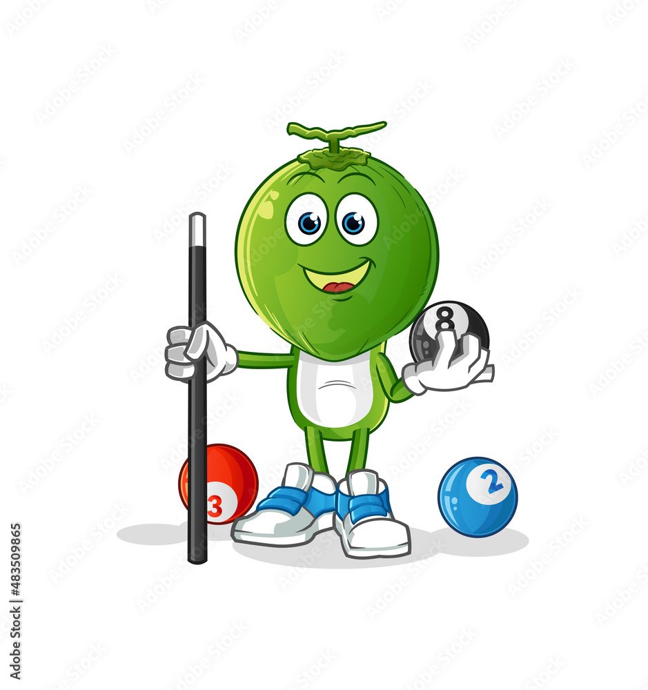 green coconut head cartoon plays billiard character. cartoon vector green coconut head cartoon plays billiard character. cartoon vector