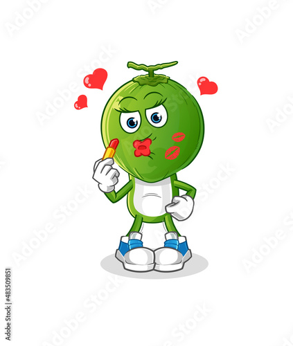 green coconut head cartoon make up mascot. cartoon vector