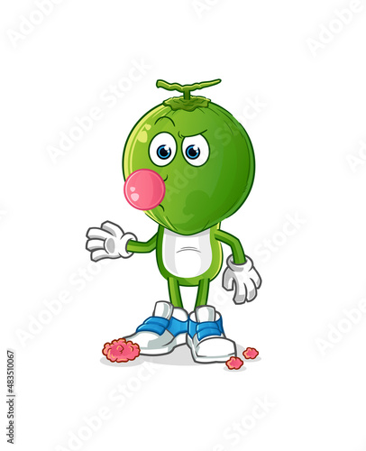 green coconut head cartoon chewing gum vector. cartoon character