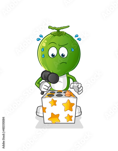 green coconut head cartoon play whack a mole mascot. cartoon vector