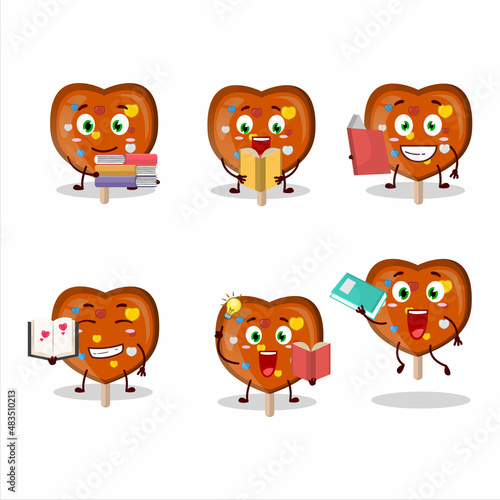 A picture of orange lolipop love cartoon character concept reading an amusing book