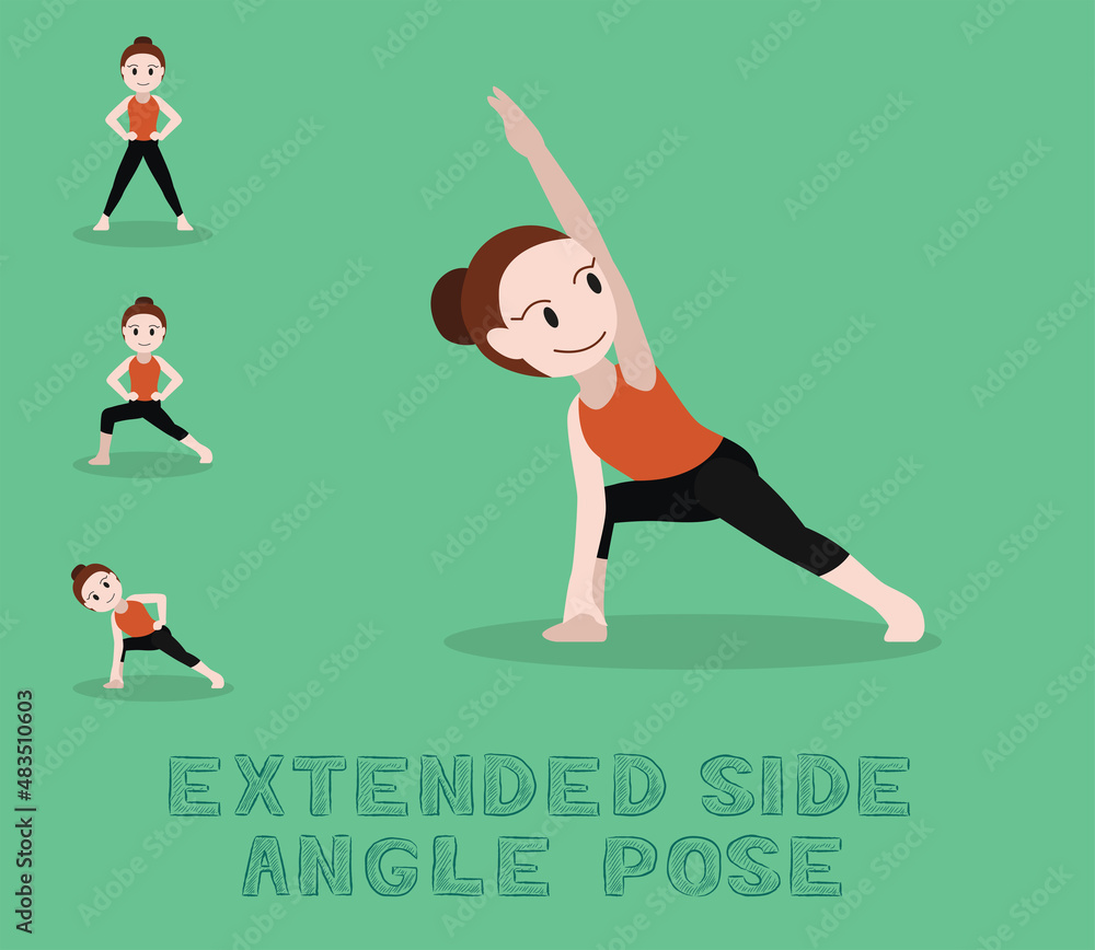 Yoga Tutorial Extended Side Angle Pose Cute Cartoon Vector Illustration Yoga Tutorial Extended Side Angle Pose Cute Cartoon Vector Illustration