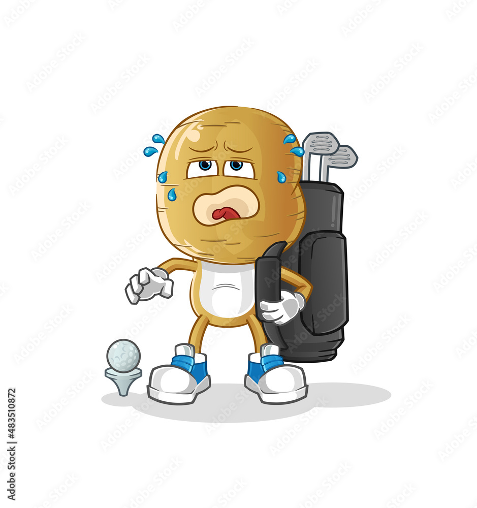 potato head cartoon with golf equipment. cartoon mascot vector