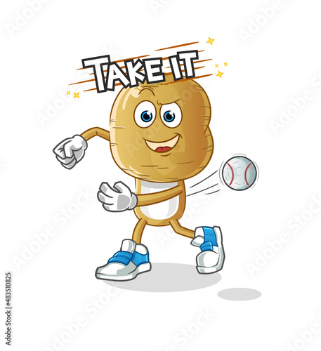 potato head cartoon throwing baseball vector. cartoon character