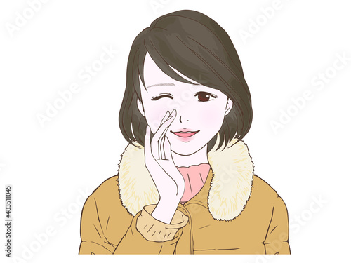 ダウンコートを着る女性②内緒話