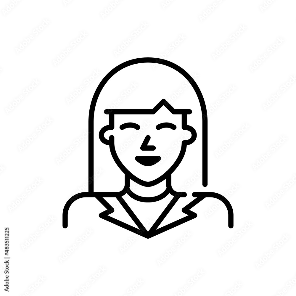 Line art avatar icon. Cute smiling young student girl. Pixel perfect, editable stroke