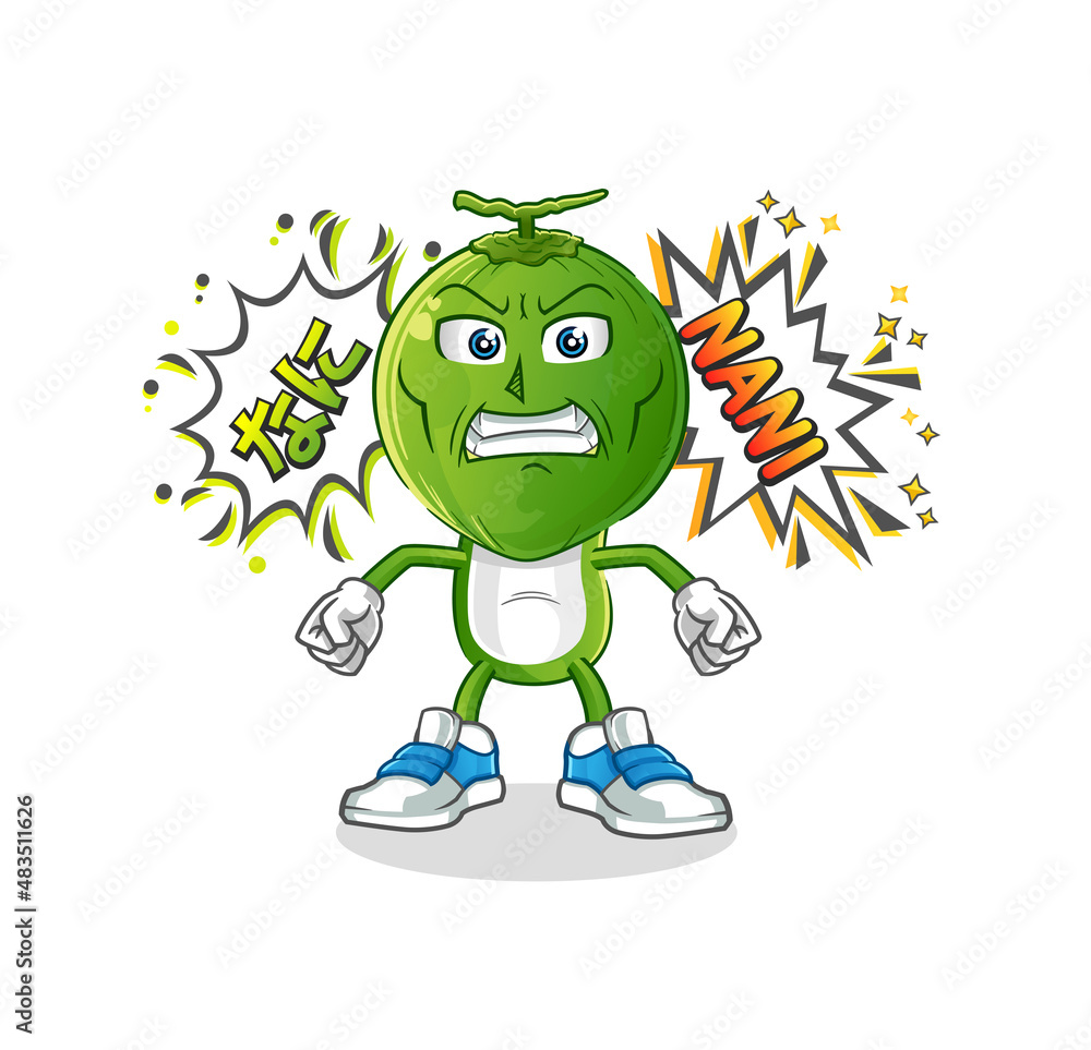 Obraz premium green coconut head cartoon anime angry vector. cartoon character