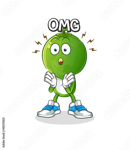 green coconut head cartoon Oh my God vector. cartoon character