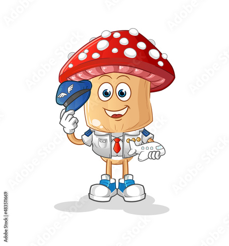 red mushroom head cartoon pilot mascot. cartoon vector