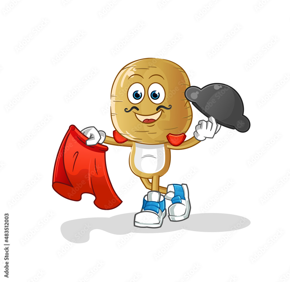 potato head cartoon matador with red cloth illustration. character vector