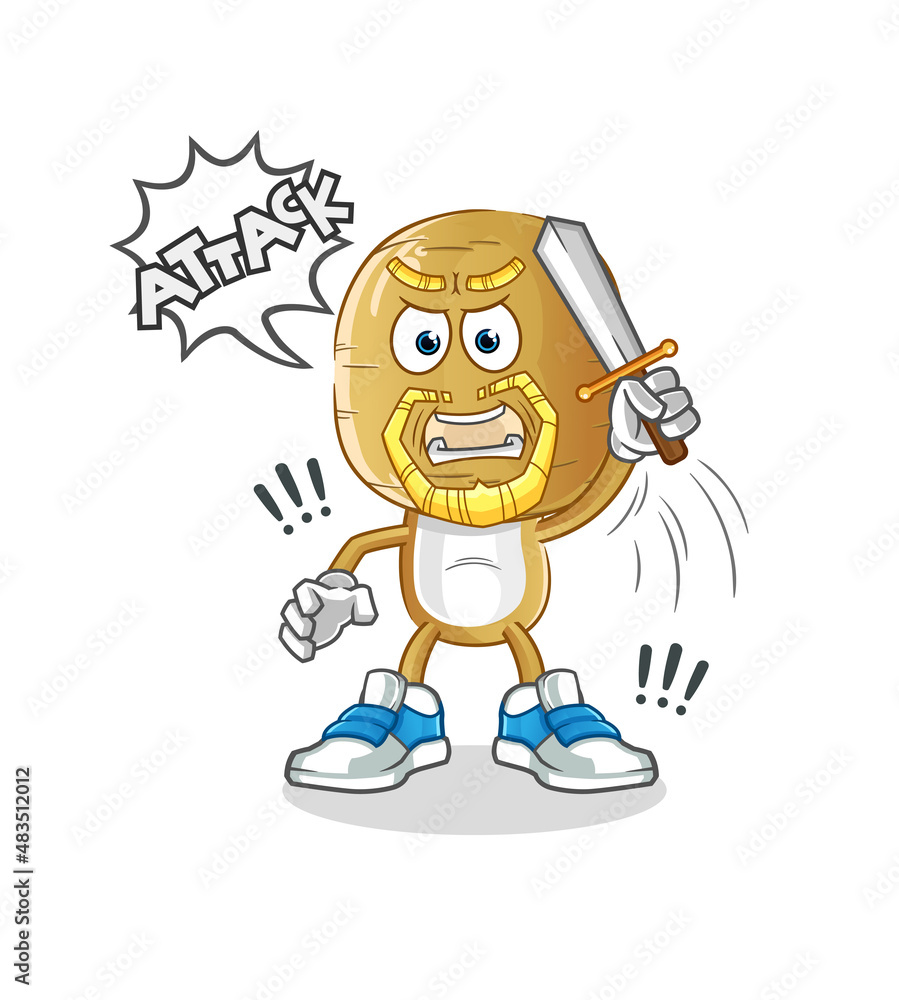 potato head cartoon knights attack with sword. cartoon vector potato head cartoon knights attack with sword. cartoon vector