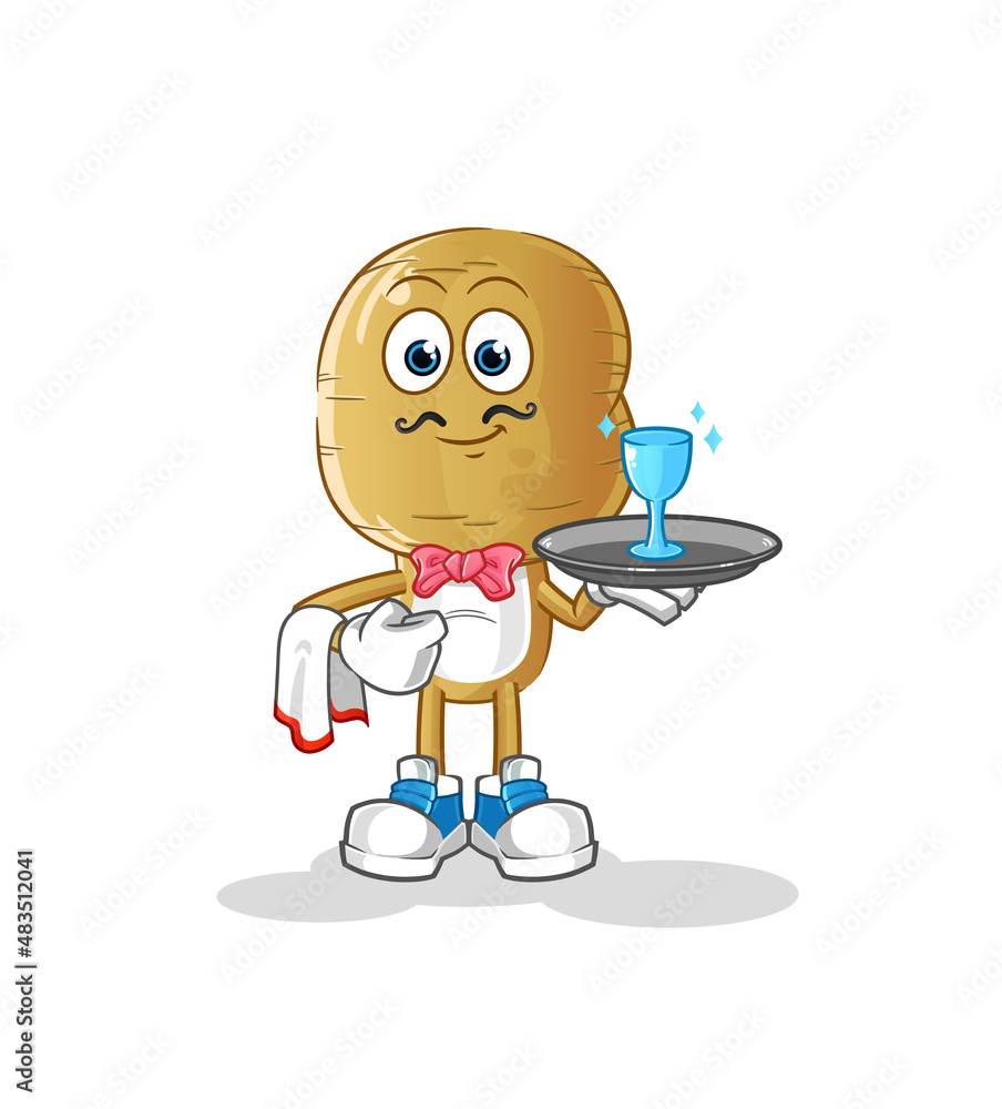 potato head cartoon waiter. cartoon mascot vector potato head cartoon waiter. cartoon mascot vector