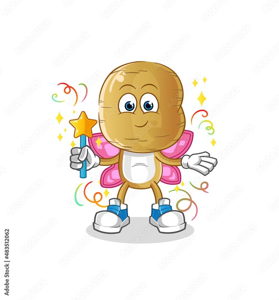 potato head cartoon fairy with wings and stick. cartoon vector potato head cartoon fairy with wings and stick. cartoon vector