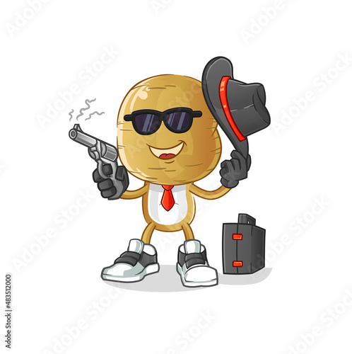 potato head cartoon mafia with gun character. cartoon vector