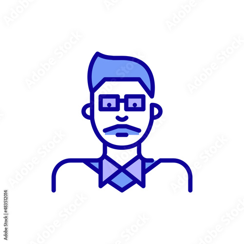 Indian man with a moustache, wearing glasses and shirt. Young professional or student profile avatar icon. Pixel perfect, editable stroke, color