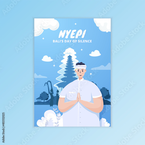 Happy Nyepi or Bali's silence of day greeting on poster template