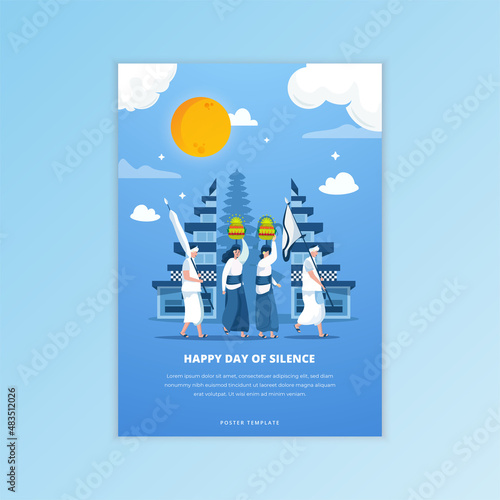 Religious ceremony to celebrate Nyepi day or Day of Silence in Bali on poster concept