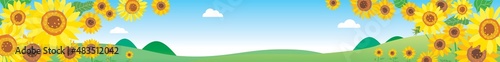 夏の向日葵畑の風景のイラスト