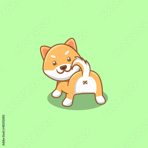 Cute Shiba Inu Show His Butt Vector Icon Illustration. Animal Mocking Icon Concept Isolated Premium Vector. Flat Cartoon Style