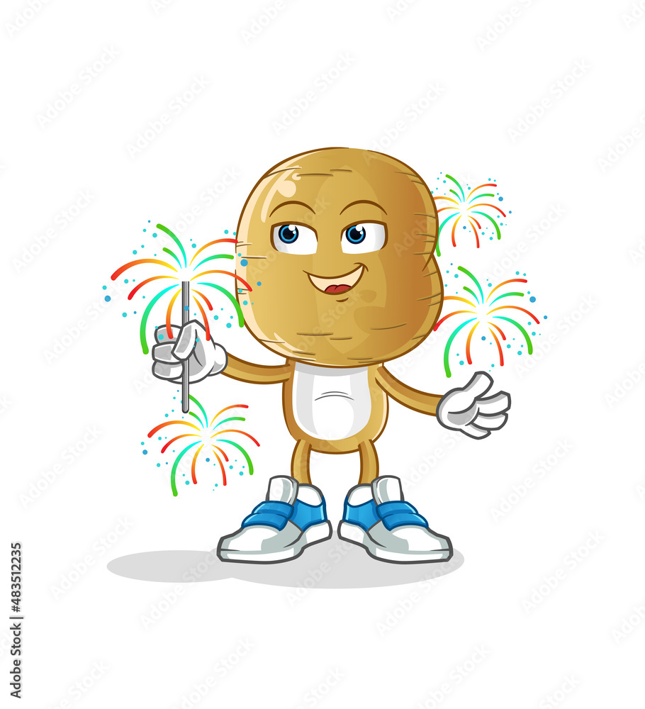 potato head cartoon with fireworks mascot. cartoon vector