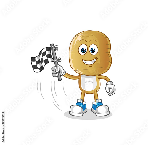 potato head cartoon hold finish flag. cartoon mascot vector