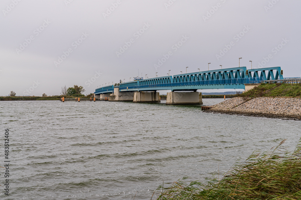 The Zecherin bridge over the Peenestrom, seen in Zecherin, Mecklenburg-Western Pomerania, Germany