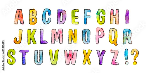 watercolor vector hand drawn alphabets photo